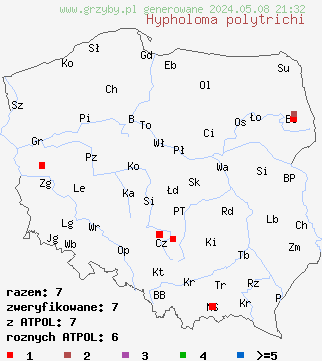 znaleziska Hypholoma polytrichi (maślanka płonnikowa) na terenie Polski