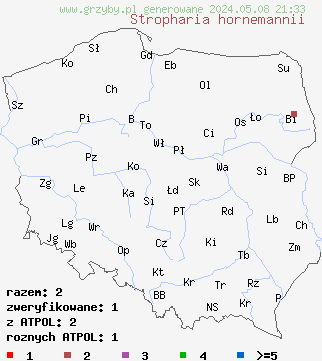 znaleziska Stropharia hornemannii (pierścieniak okazały) na terenie Polski