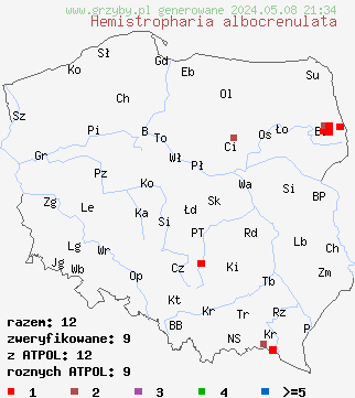 znaleziska Hemistropharia albocrenulata (łuskwiak karbowany) na terenie Polski