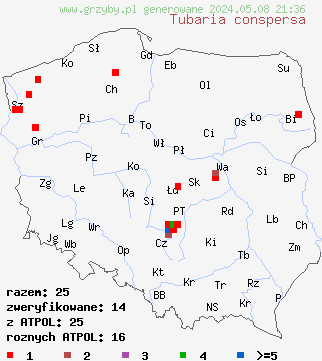 znaleziska Tubaria conspersa (trąbka kłaczkowata) na terenie Polski