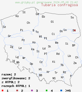 znaleziska Tubaria confragosa (trąbka opierścieniona) na terenie Polski