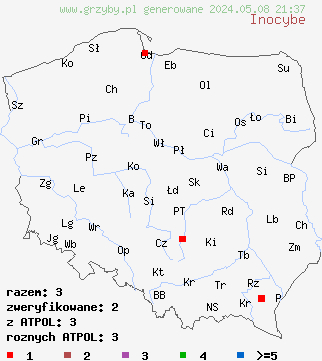 znaleziska Inocybe (strzępiak) na terenie Polski