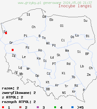 znaleziska Inocybe langei (strzępiak krótkotrzonowy) na terenie Polski