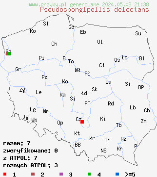 znaleziska Pseudospongipellis delectans (gąbczak aksamitny) na terenie Polski