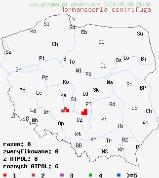 znaleziska Hermanssonia centrifuga (żylak wielobarwny) na terenie Polski