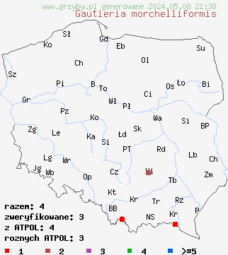 znaleziska Gautieria morchelliformis (wnętrznica smardzowata) na terenie Polski