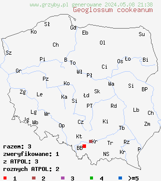 znaleziska Geoglossum cookeanum (ziemioziorek okazały) na terenie Polski