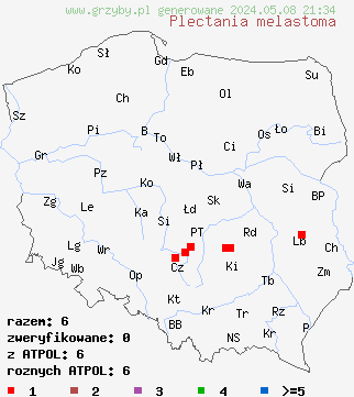 znaleziska Plectania melastoma (kustrzebeczka czarna) na terenie Polski