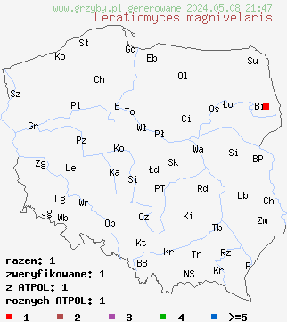 znaleziska Leratiomyces magnivelaris na terenie Polski