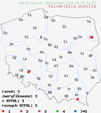 znaleziska Volvariella pusilla (pochwiak karłowaty) na terenie Polski