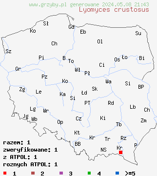 znaleziska Lyomyces crustosus (strzępkoząb skorupiasty) na terenie Polski
