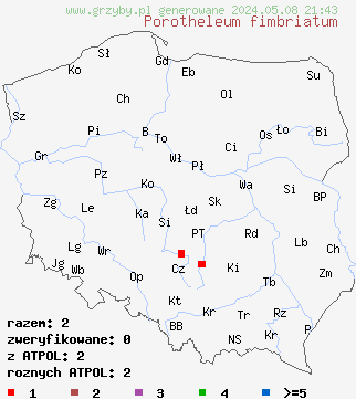znaleziska Porotheleum fimbriatum (porownik rzęsobrzegi) na terenie Polski