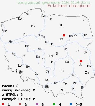 znaleziska Entoloma chalybeum (dzwonkówka czarnoniebieskawa) na terenie Polski