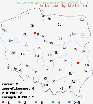 znaleziska Entoloma dysthaloides (dzwonkówka owłosiona) na terenie Polski