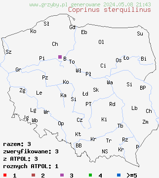 znaleziska Coprinus sterquilinus (czernidłak wielkopierścieniowy) na terenie Polski