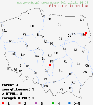 znaleziska Alnicola bohemica (olszóweczka czeska) na terenie Polski