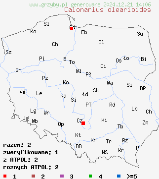 znaleziska Calonarius olearioides na terenie Polski