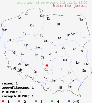 znaleziska Galerina jaapii (hełmówka grzybówkopodobna) na terenie Polski