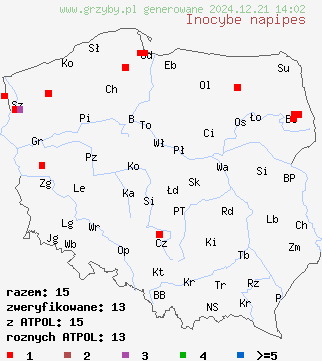 znaleziska Inocybe napipes (strzępiak rzepowaty) na terenie Polski