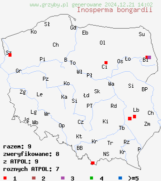 znaleziska Inosperma bongardii (włókniak stęchły) na terenie Polski