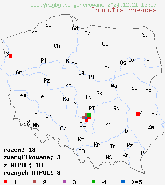 znaleziska Inocutis rheades (błyskoporek cynamonowy) na terenie Polski