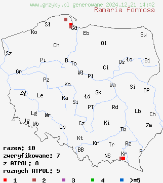 znaleziska Ramaria formosa (koralówka strojna) na terenie Polski