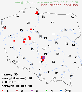 znaleziska Merismodes confusa (osiękla wąskozarodnikowa) na terenie Polski