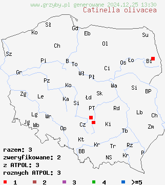 znaleziska Catinella olivacea na terenie Polski