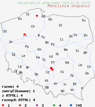 znaleziska Monilinia oxycocci (paciornica żurawinowa) na terenie Polski