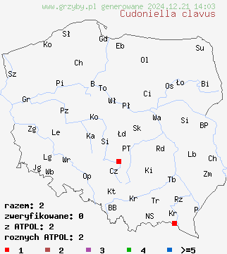 znaleziska Cudoniella clavus na terenie Polski