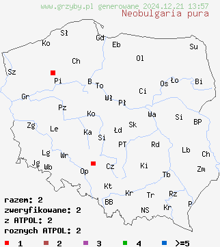 znaleziska Neobulgaria pura (galaretówka przejrzysta) na terenie Polski