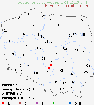 znaleziska Pyronema omphalodes na terenie Polski