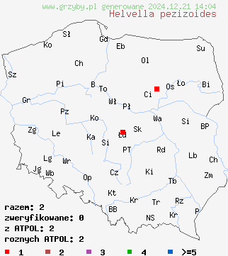 znaleziska Helvella pezizoides na terenie Polski