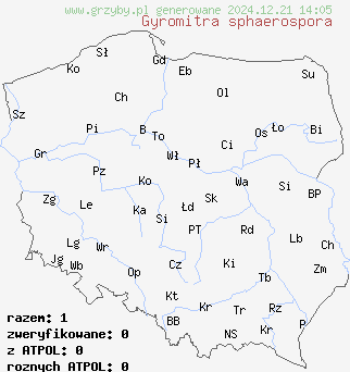 znaleziska Gyromitra sphaerospora (piestrzanka kulistozarodnikowa) na terenie Polski