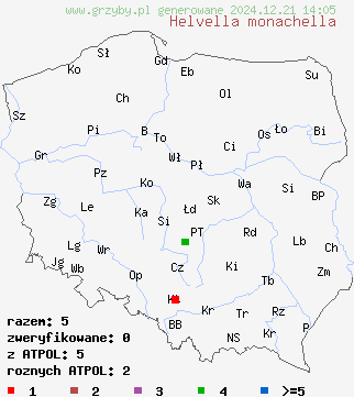 znaleziska Helvella monachella na terenie Polski