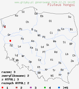 znaleziska Pluteus hongoi na terenie Polski