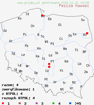 znaleziska Peziza howsei na terenie Polski