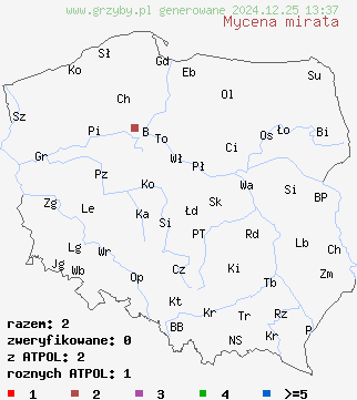 znaleziska Mycena mirata na terenie Polski