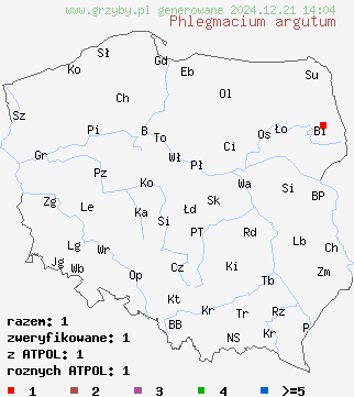 znaleziska Phlegmacium argutum (zasłonak korzeniastotrzonowy) na terenie Polski