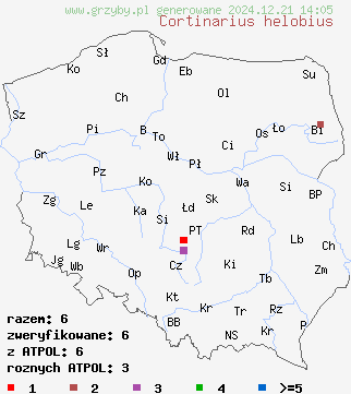 znaleziska Cortinarius helobius na terenie Polski