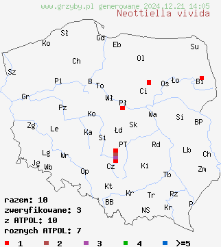 znaleziska Neottiella vivida na terenie Polski