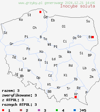 znaleziska Inocybe soluta na terenie Polski