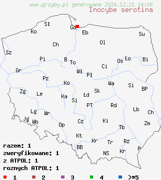 znaleziska Inocybe serotina (strzępiak piaskowy) na terenie Polski