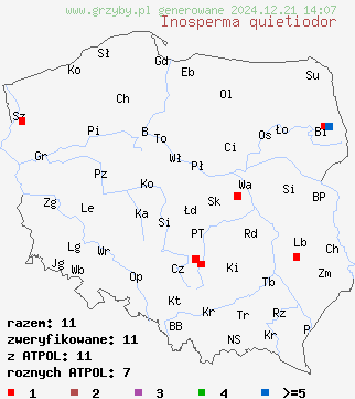 znaleziska Inosperma quietiodor (włókniak cuchnący) na terenie Polski