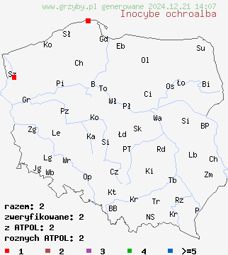 znaleziska Inocybe ochroalba na terenie Polski