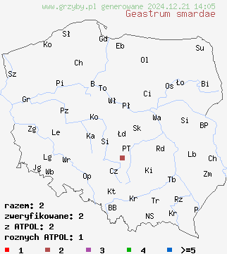 znaleziska Geastrum smardae na terenie Polski