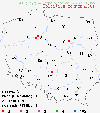 znaleziska Bolbitius coprophilus (gnojanka odchodowa) na terenie Polski