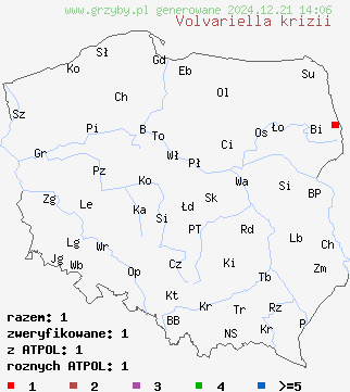 znaleziska Volvariella krizii na terenie Polski