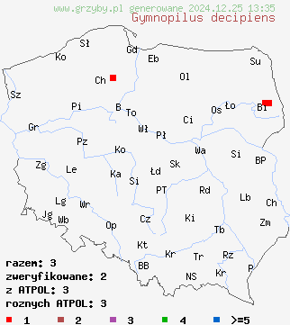 znaleziska Gymnopilus decipiens na terenie Polski