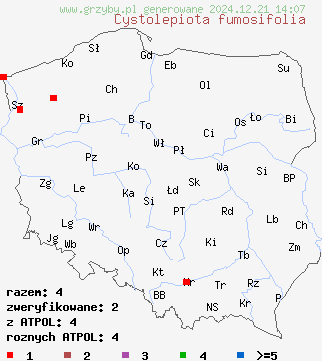 znaleziska Cystolepiota fumosifolia na terenie Polski